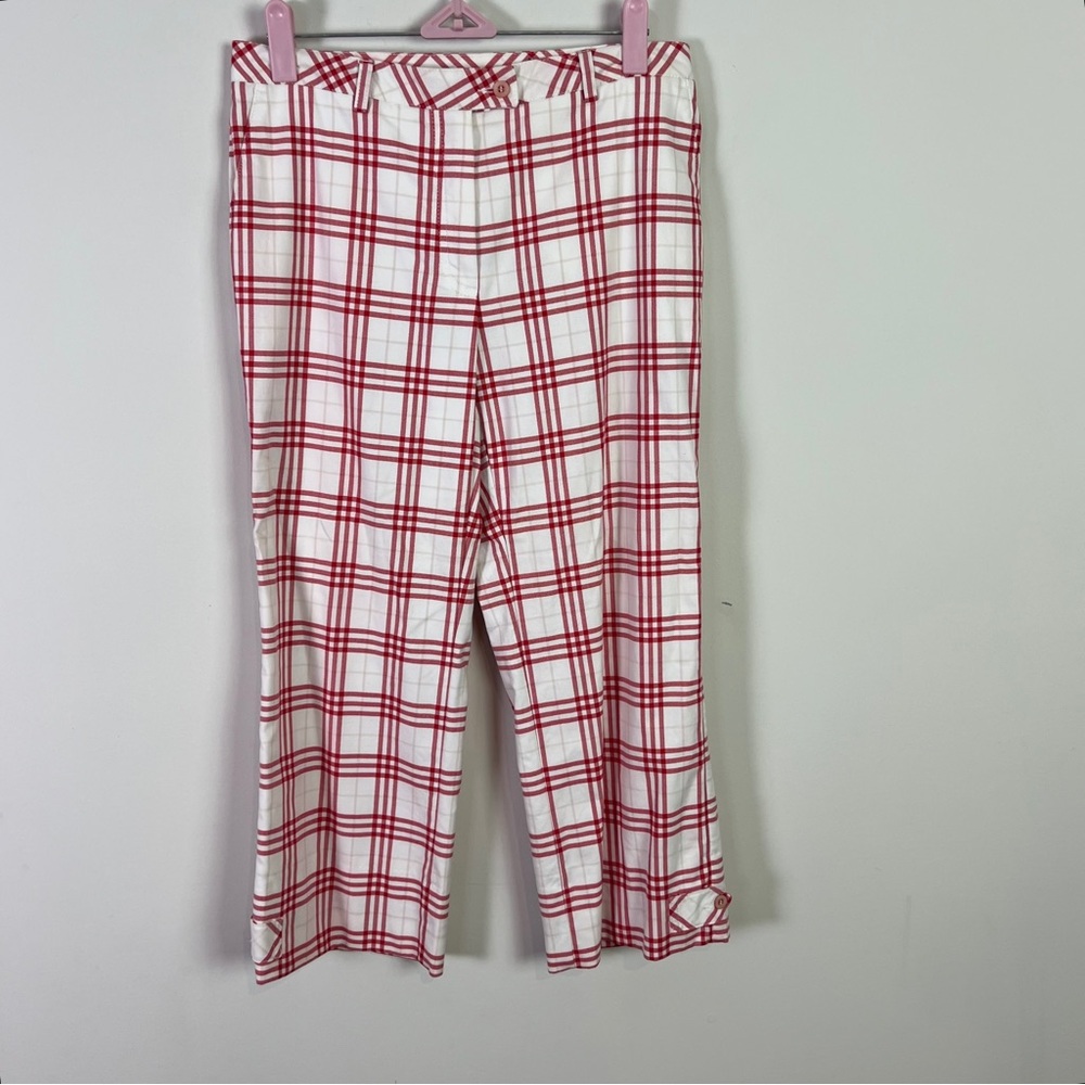 Burberry Golf Women’s Red White Plaid Capri Pants Size 4 Authentic Preppy